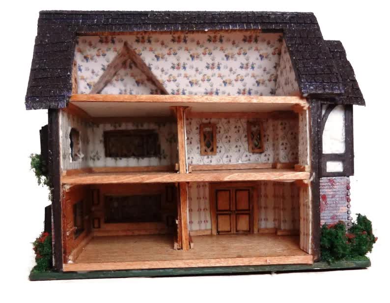1:144 Scale Dollhouse KIT Tiny Tudor Classic Style with Garden and Window Boxes - Miniature Crush