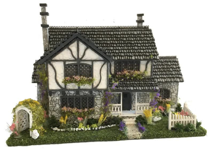 1:144 Scale Dollhouse KIT Tiny Tudor Style 5 Room Home Includes Greenery Foilage - Miniature Crush
