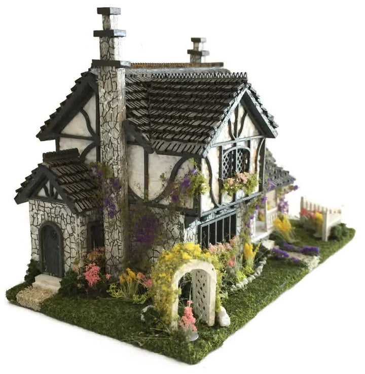 1:144 Scale Dollhouse KIT Tiny Tudor Style 5 Room Home Includes Greenery Foilage - Miniature Crush