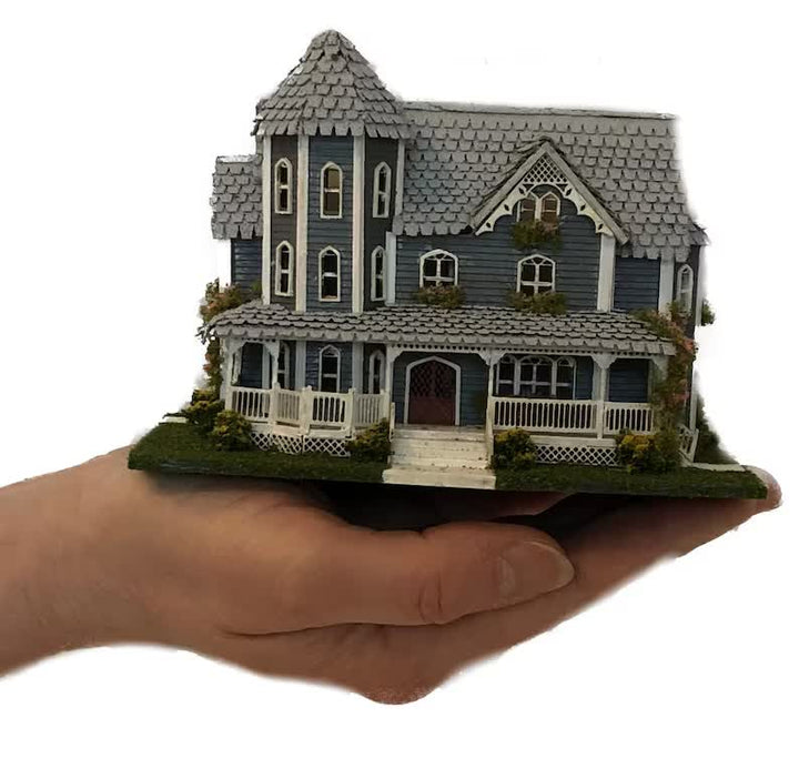 1:144 Scale Dollhouse KIT Tiny Victorian Gothic Mansion 9 Rooms with Greenery - Miniature Crush