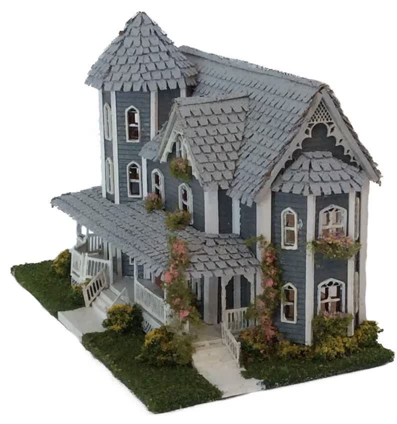 1:144 Scale Dollhouse KIT Tiny Victorian Gothic Mansion 9 Rooms with Greenery - Miniature Crush