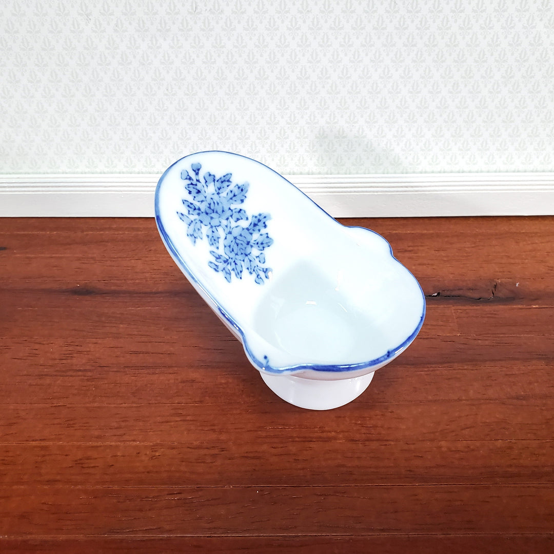 Dollhouse Hip Bath Bathtub Ceramic Tub Small Blue Floral Design 1:12 Scale Miniature Bathroom