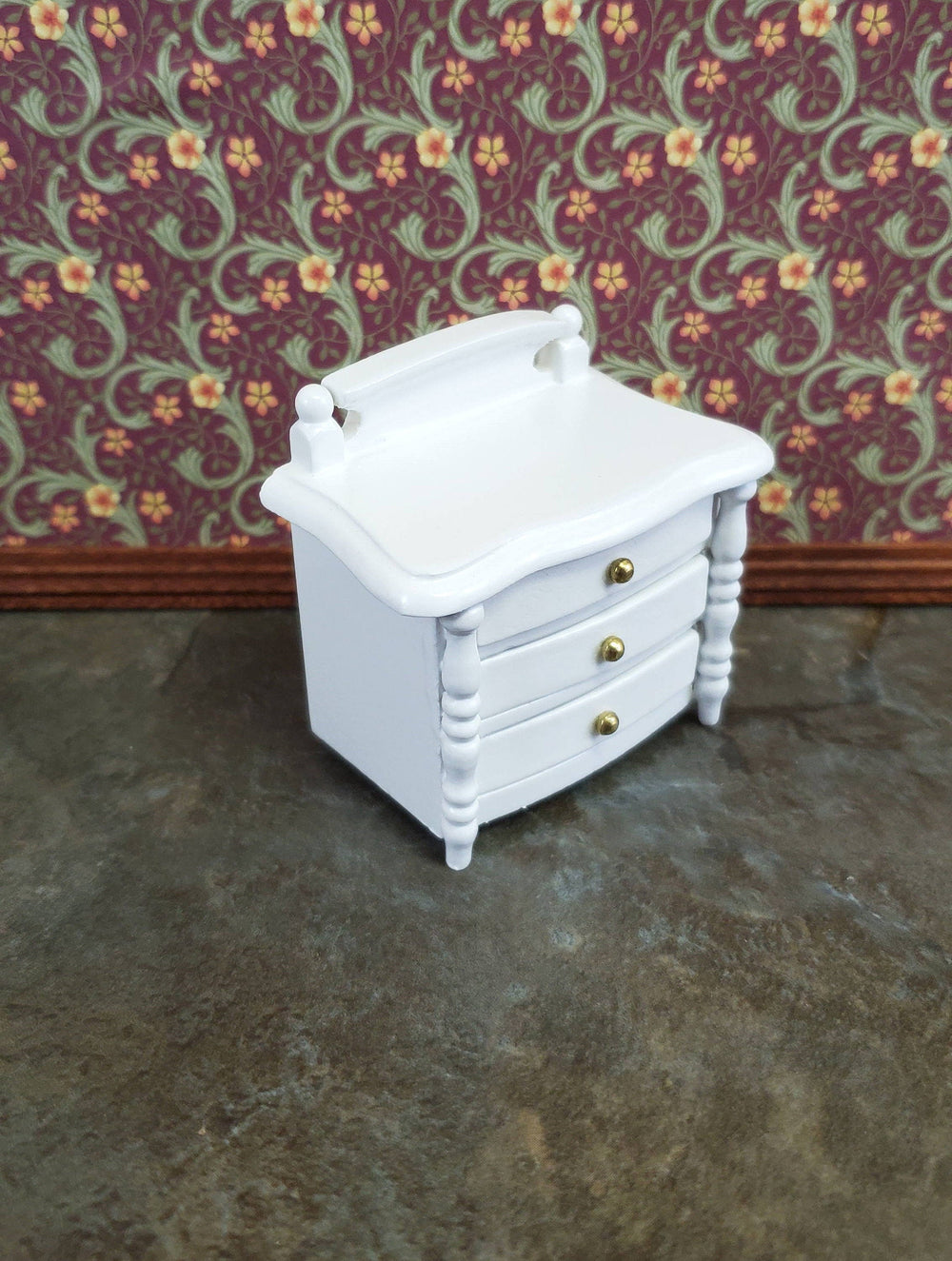 Dollhouse Miniature Night Stand Side Table 3 Drawers 1:12 Scale White Wood