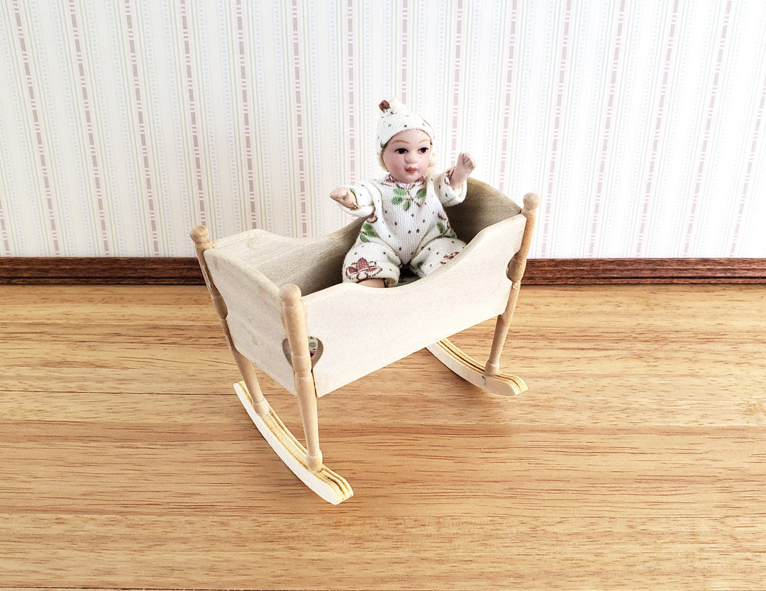 Dollhouse Miniature Cradle Crib for Nursery Wood Rocking 1:12 Scale Nursery Unpainted
