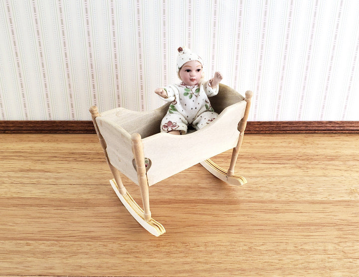 Dollhouse Miniature Cradle Crib for Nursery Wood Rocking 1:12 Scale Nursery Unpainted