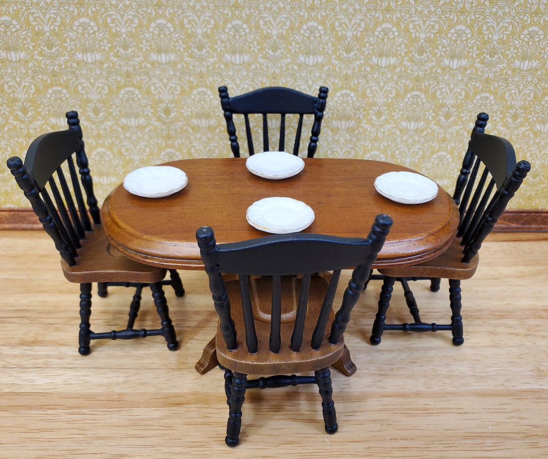 Dollhouse Table Oval Wood Walnut Finish 1:12 Scale Miniature Kitchen Dining Room