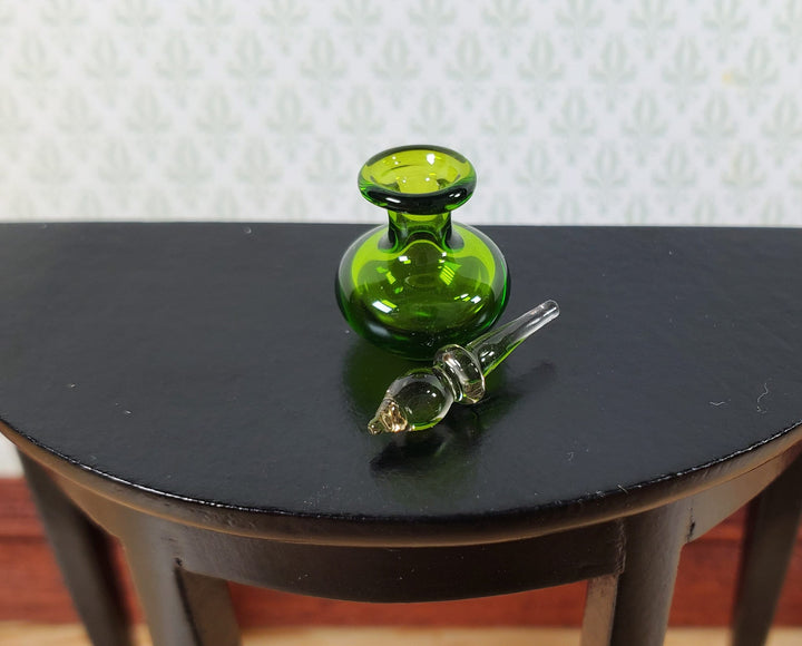 Dollhouse Glass Jar with Stopper Green Hand Blown Glass 1:12 Scale Miniature