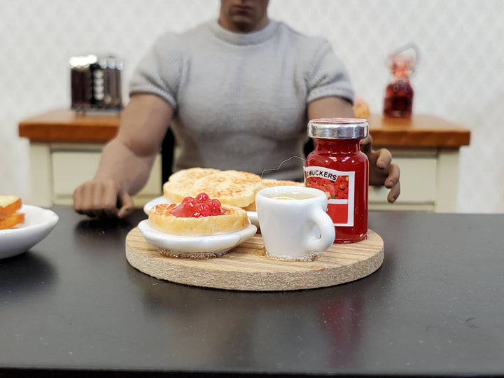Dollhouse Toast Set with Jelly Plates &Tea on Cutting Board 1:12 Scale Miniature Food Kitchen