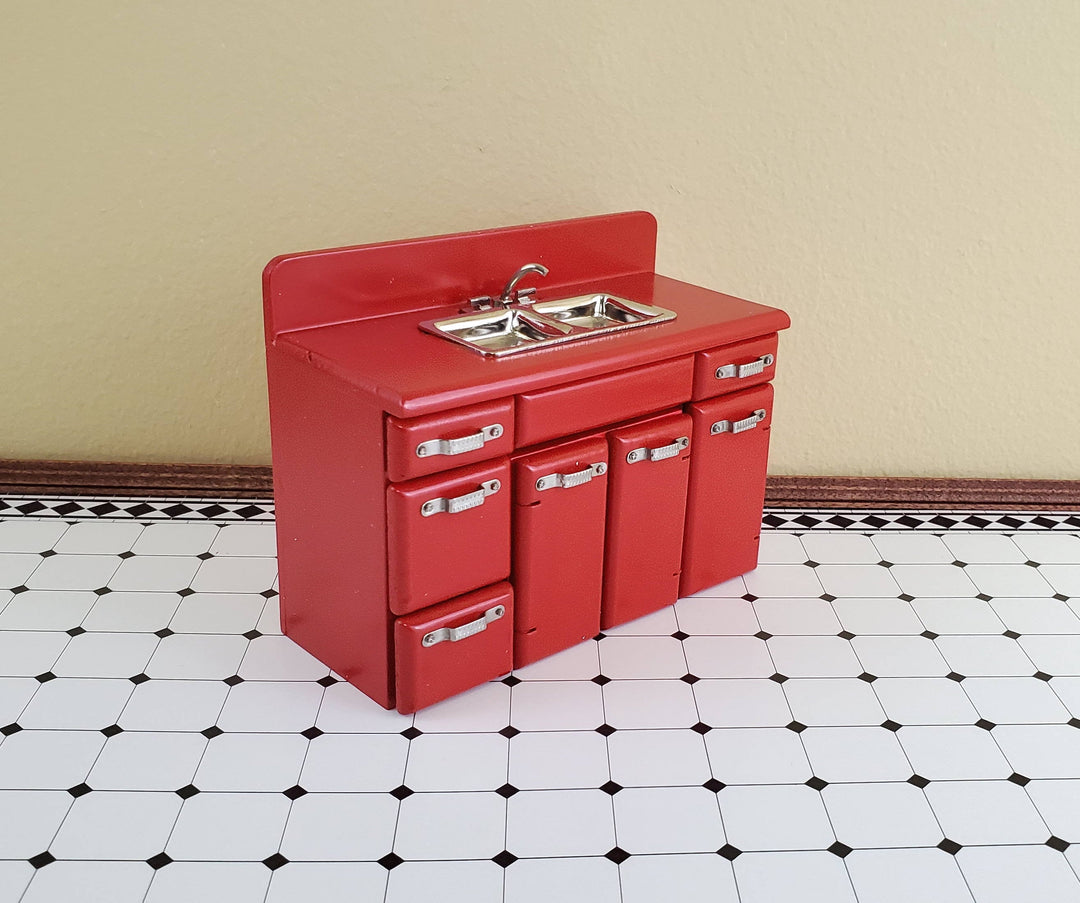 ollhouse Kitchen Sink with Cabinet 1950s Retro Style RED 1:12 Scale Miniature