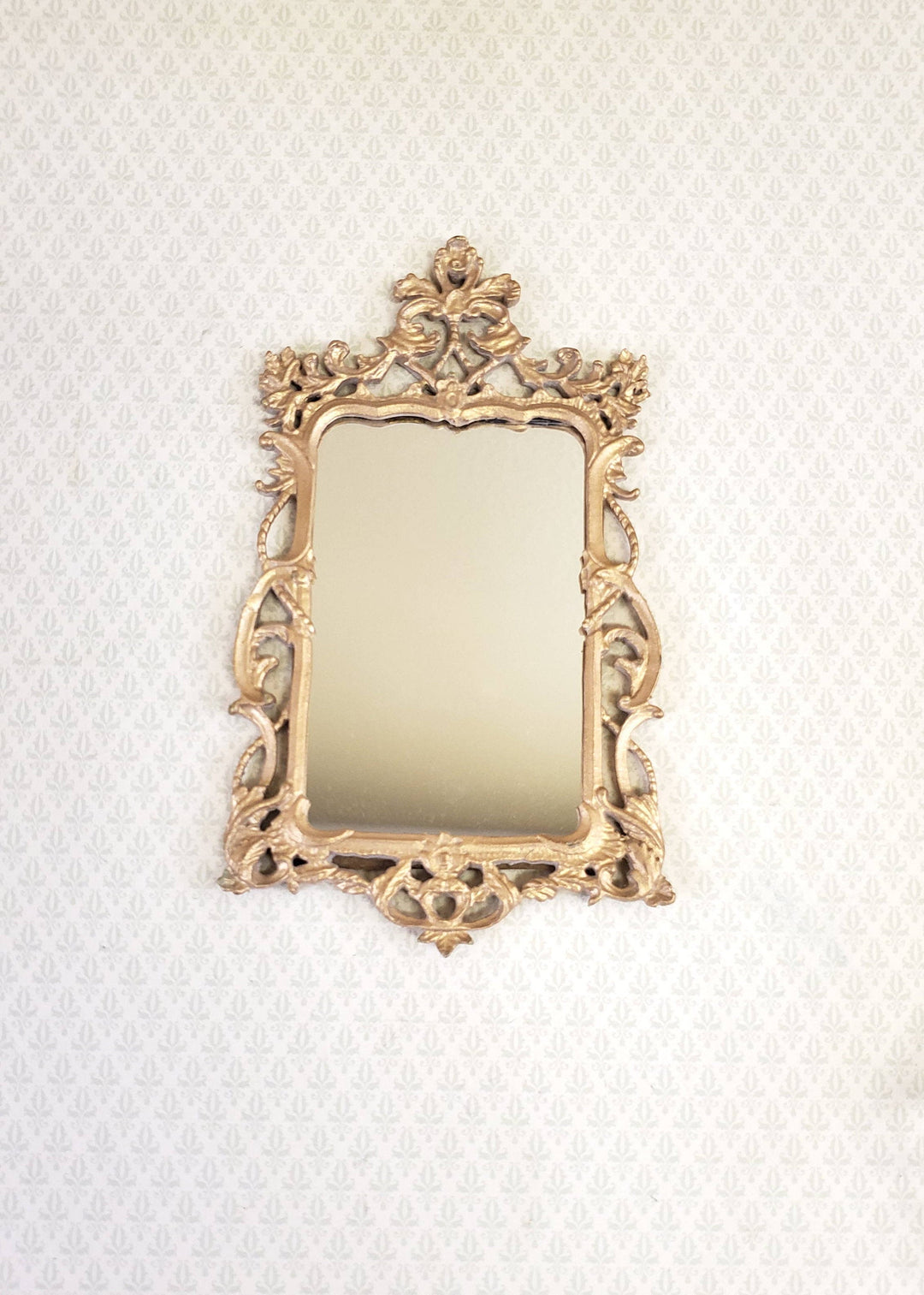 Dollhouse Miniature Mirror Decorative Gold Finish Victorian Style 1:12 Scale Metal
