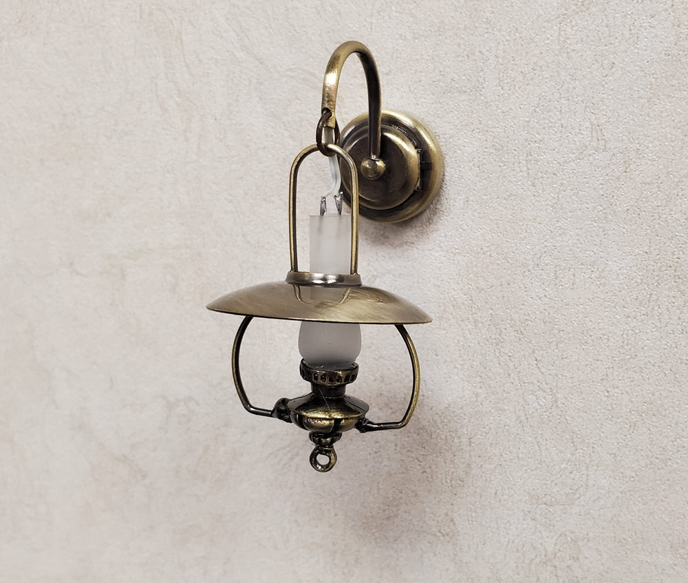Dollhouse Miniature Battery Light "Gas" Wall Light Aged Brass 1:12 Scale Lantern