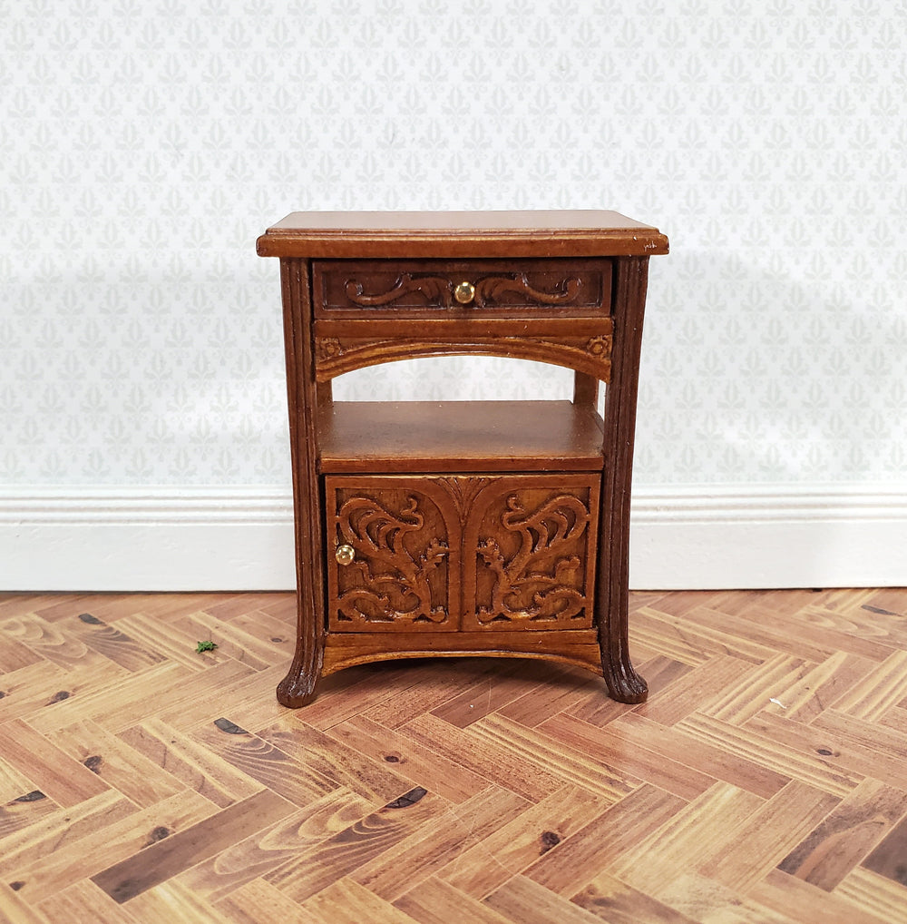 JBM Miniature Side Table or Nightstand with Drawer 1:12 Scale Dollhouse Furniture
