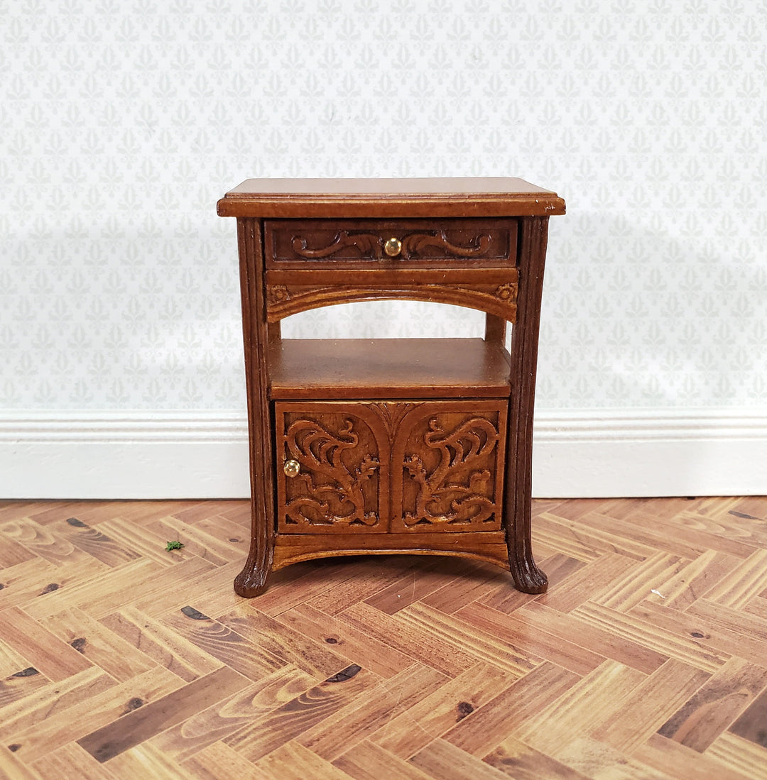 JBM Miniature Side Table or Nightstand with Drawer 1:12 Scale Dollhouse Furniture