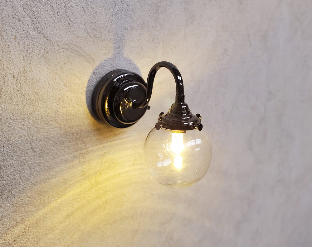 Dollhouse Extra Large Globe Wall Light Black Chrome Battery Operated 1:12 Scale