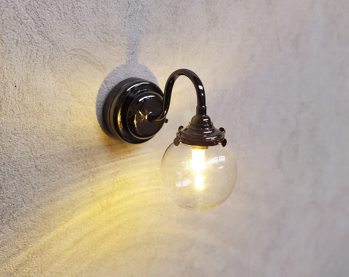 Dollhouse Extra Large Globe Wall Light Black Chrome Battery Operated 1:12 Scale