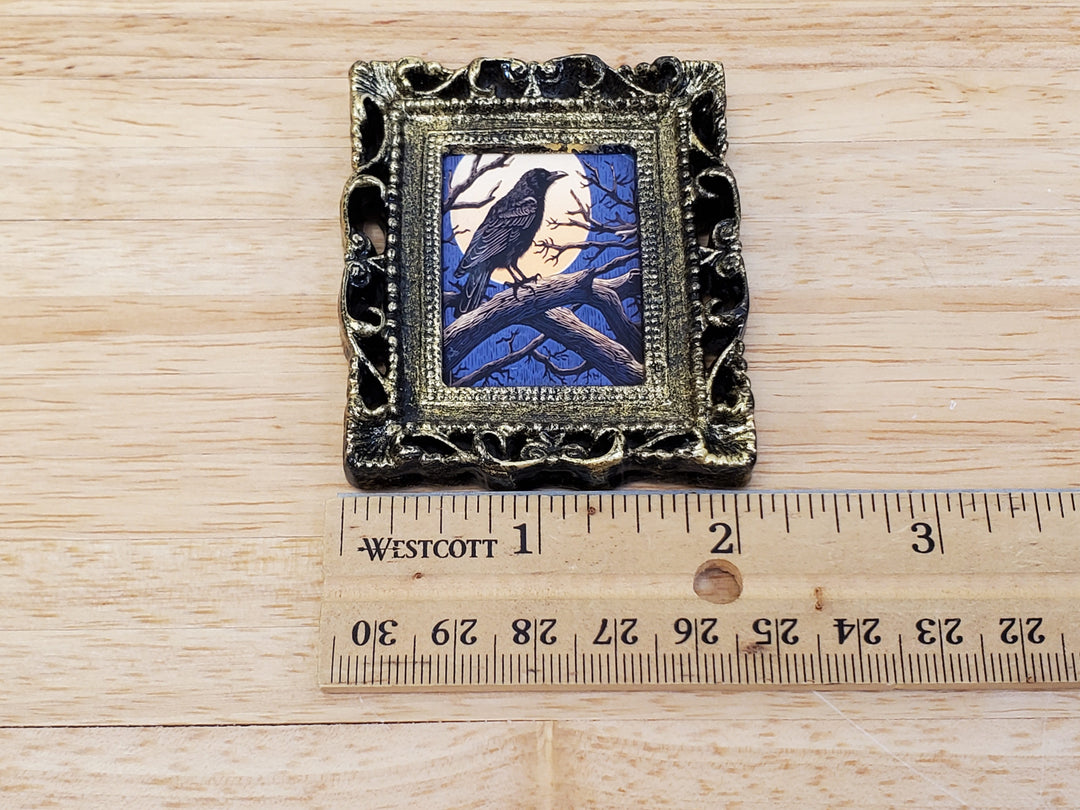 Miniature Raven with Moon Framed Print 1:12 Scale Halloween Haunted House