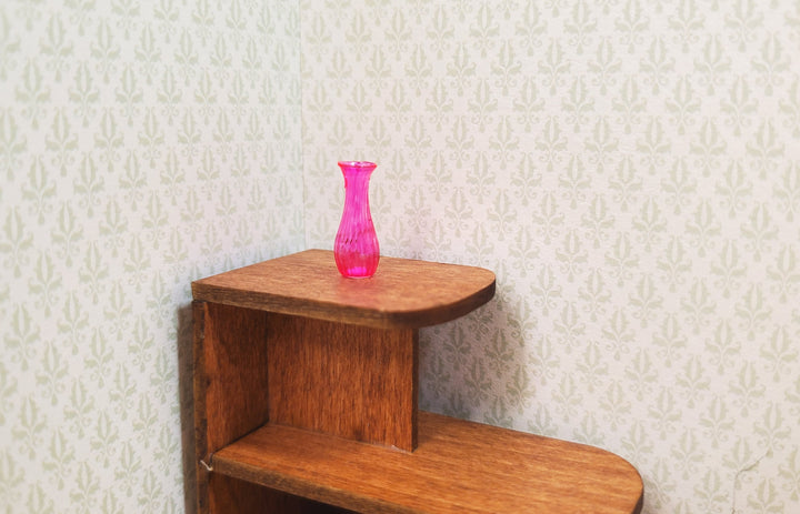 Dollhouse Ridged Bright Pink Glass Bud Vase 1:12 Scale Miniature