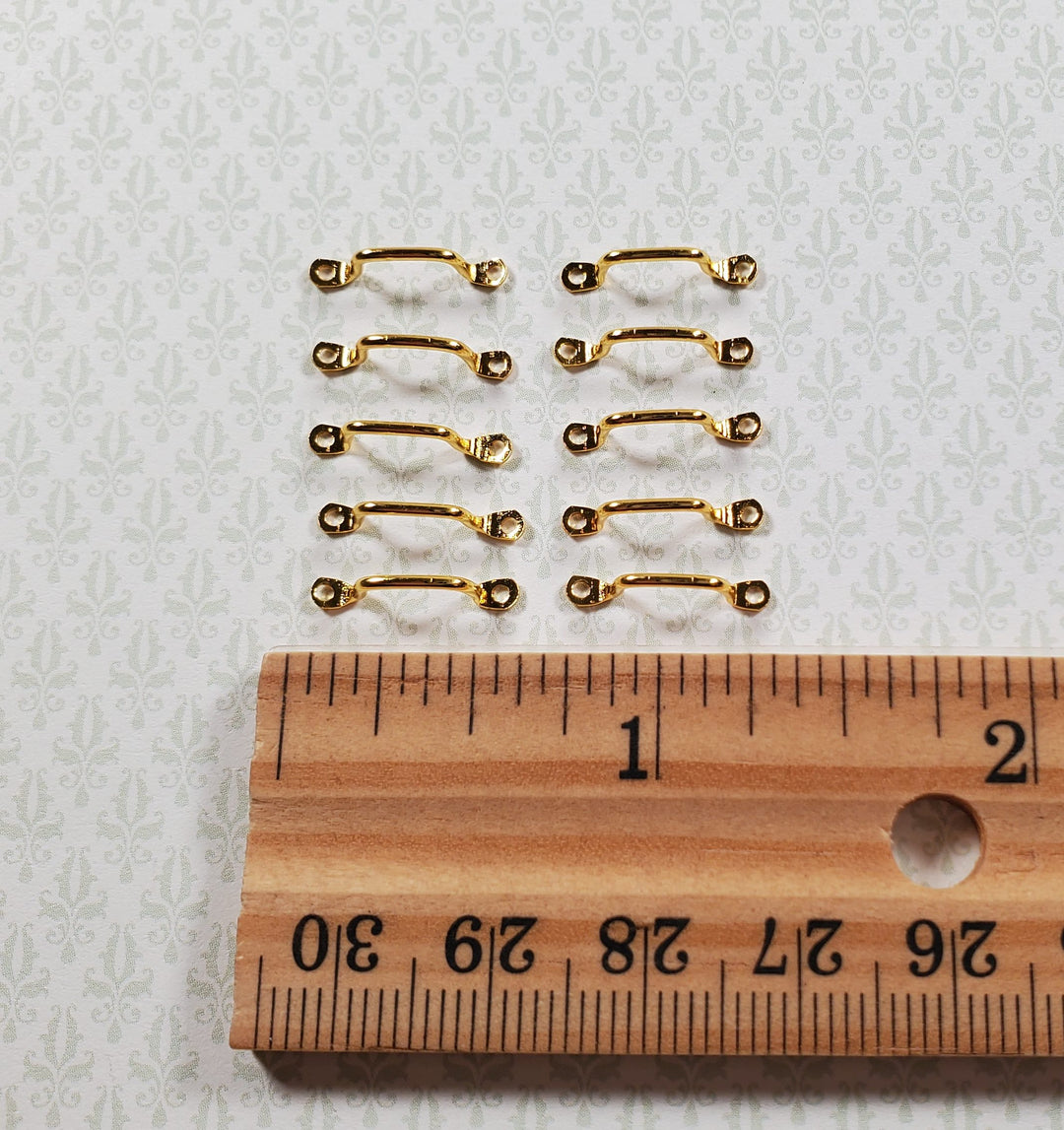 Dollhouse Window Handles or Drawer Pulls x10 Pcs Gold Plate Brass 1:12 Scale