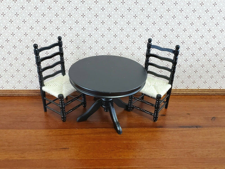 Dollhouse Miniature Table Round Pedestal Black Finish 1:12 Scale Kitchen Dining