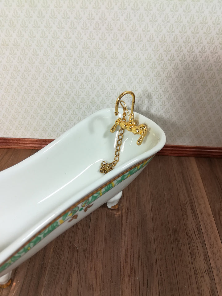 Dollhouse Miniature Bathroom Set White & Green Porcelain Tub Toilet Sink 1:12 Scale