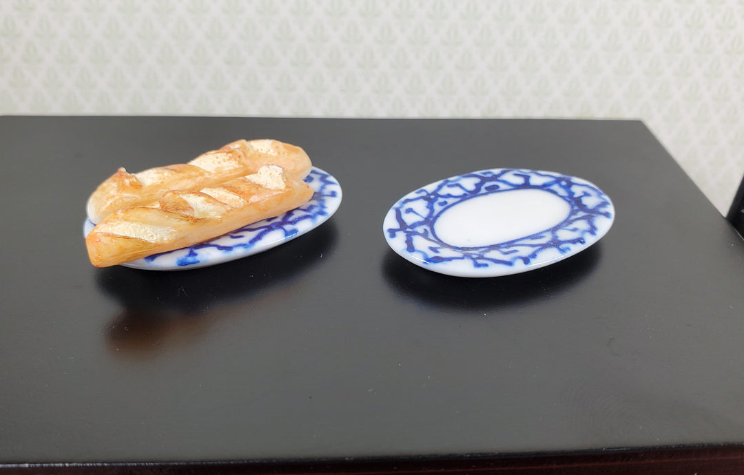 Dollhouse Ceramic Oval Trays Blue and White Pattern 2 pcs 1:12 Scale Miniature