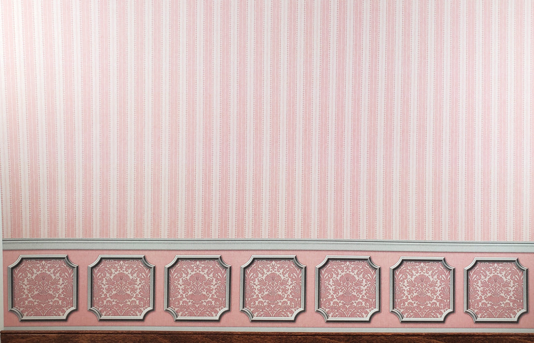 Dollhouse Wallpaper Pink White Striped Annabelle Wainscot 1:12 Scale Itsy Bitsy