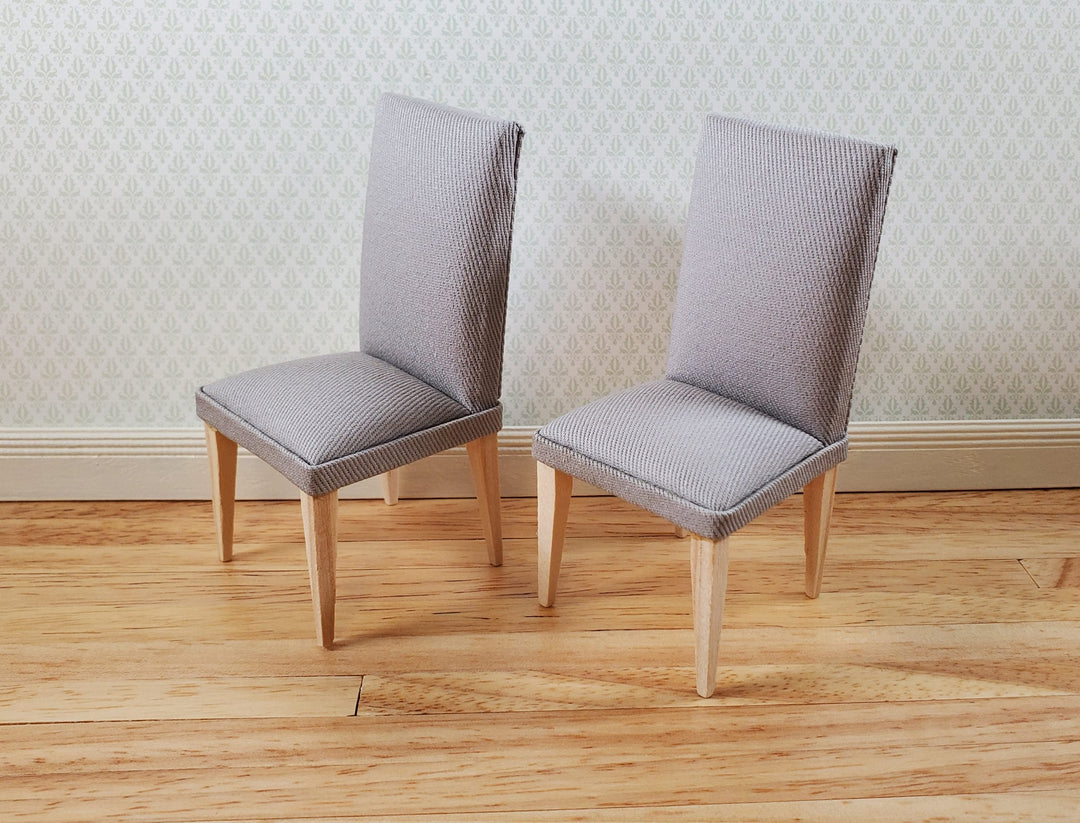 Dollhouse Chairs Modern Style Set of 2 Gray Fabric 1:12 Scale Miniature Furniture