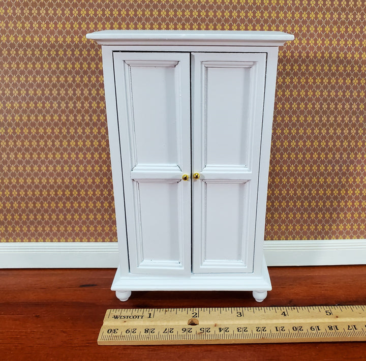 Dollhouse Wardrobe Armoire Closet Large Furniture 1:12 Scale Miniature White Wood
