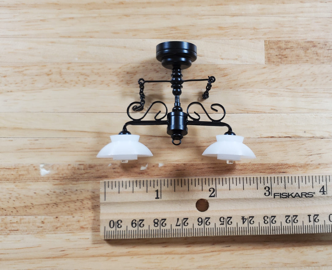 Dollhouse Ceiling Light Black with Chains & Wand 1:12 Miniature Battery Lamp