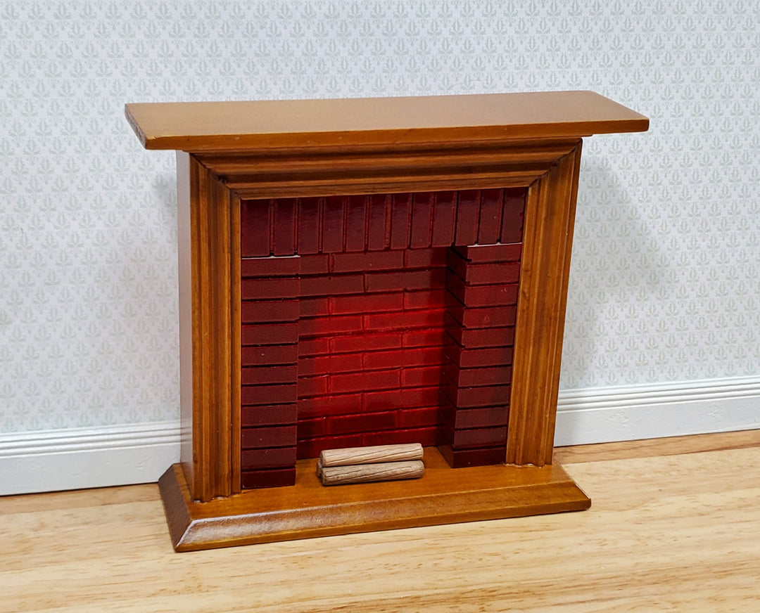 Dollhouse Fireplace with "Brick" Insert Walnut Finish 1:12 Scale Miniature Furniture