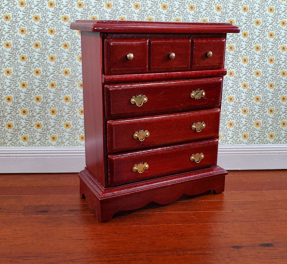 Dollhouse Miniature Dresser Chest Tall 4 Drawer 1:12 Scale Mahogany Finish