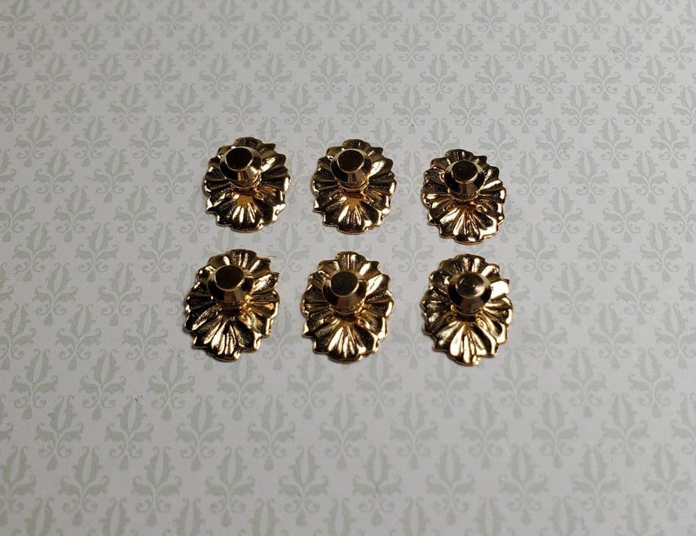 Dollhouse Doorknobs Handles Fancy Gold Brass 6 pcs 1:12 Scale Miniatures