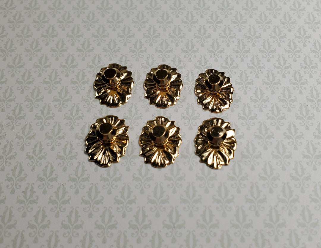Dollhouse Doorknobs Handles Fancy Gold Brass 6 pcs 1:12 Scale Miniatures