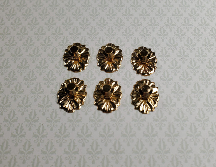 Dollhouse Doorknobs Handles Fancy Gold Brass 6 pcs 1:12 Scale Miniatures