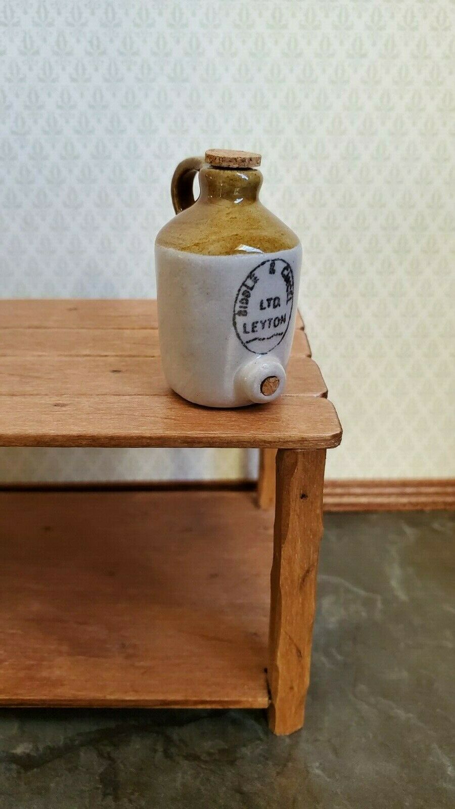 Dollhouse Miniature Stoneware Crock Jug with Tap & Cork 1:12 Scale Handmade 35mm