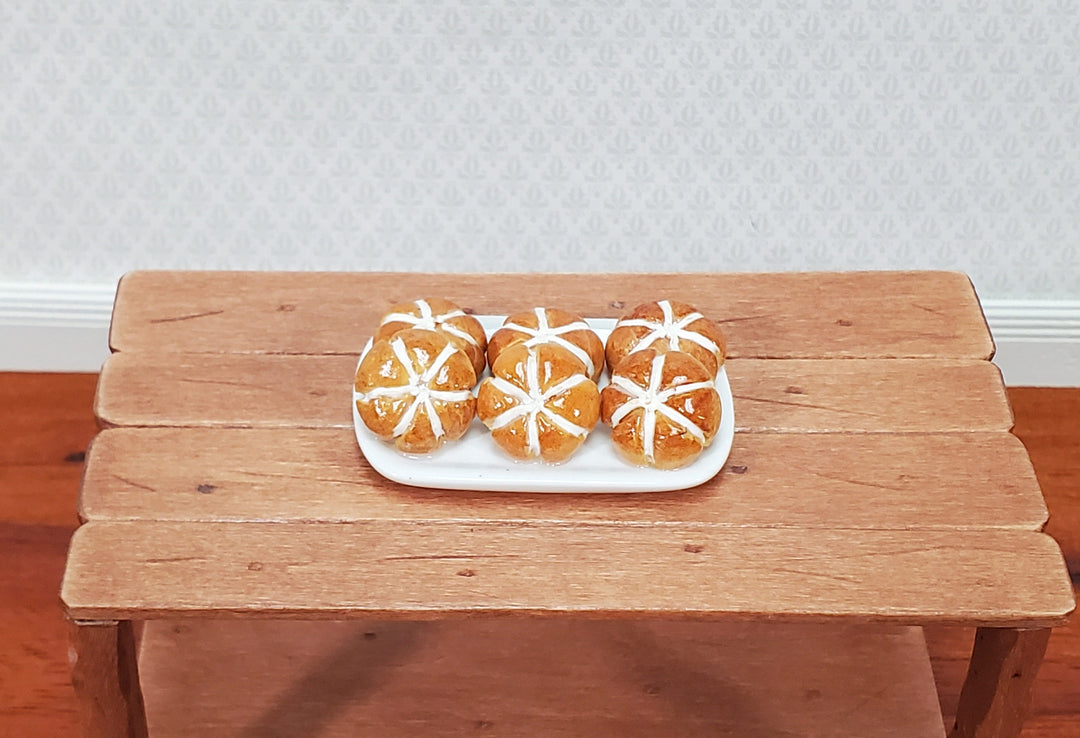 Dollhouse Hot Cross Buns on a White Ceramic Platter 1:12 Scale Miniature Kitchen