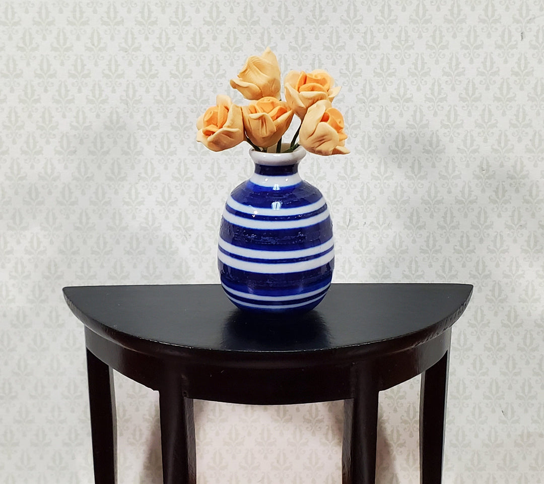 Dollhouse Vase Blue & White Striped Large for Flowers Ceramic 1:12 Scale