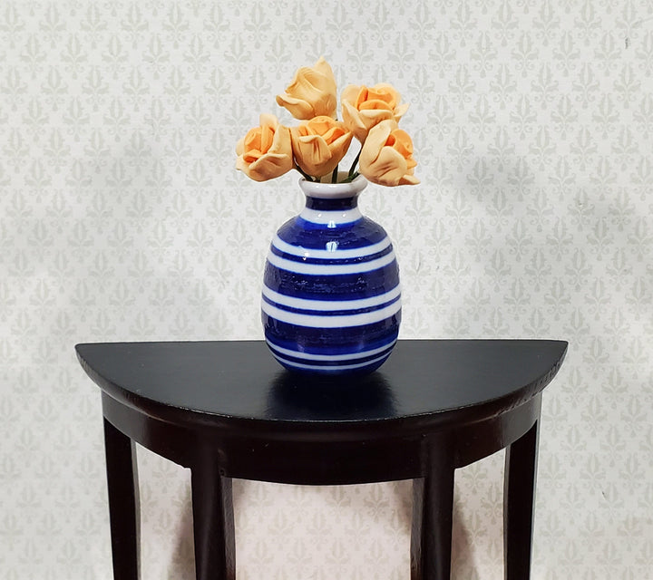 Dollhouse Vase Blue & White Striped Large for Flowers Ceramic 1:12 Scale