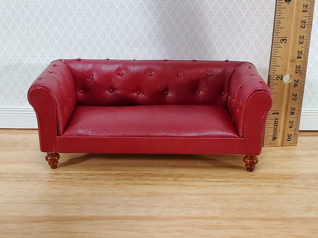Dollhouse Sofa Couch Chesterfield Burgundy Faux Leather 1:12 Scale Miniature Furniture