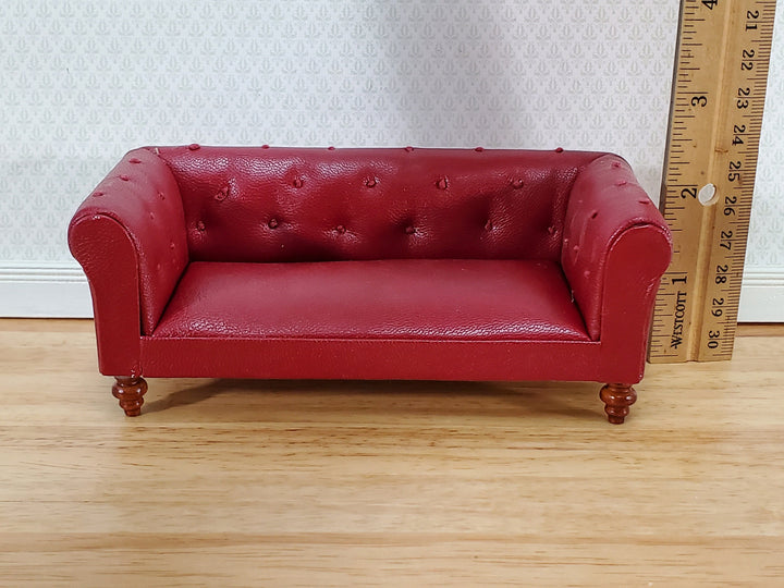 Dollhouse Sofa Couch Chesterfield Burgundy Faux Leather 1:12 Scale Miniature Furniture