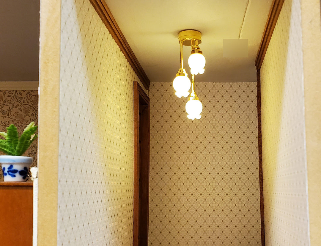 Dollhouse Battery Tall Tulip Ceiling Light Hanging 1:12 Scale Miniature