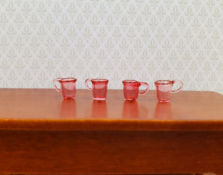 Dollhouse HALF SCALE Dark Pink Glass Cups with Handles Set of 4 1:24 Miniature