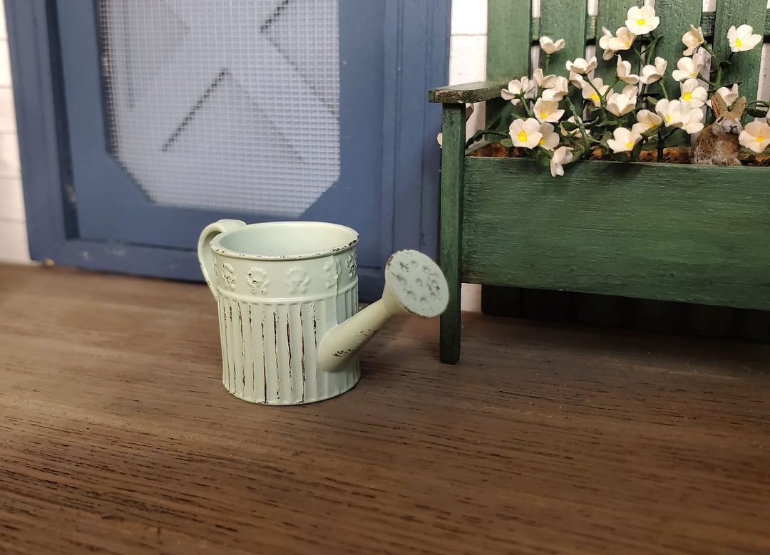Dollhouse Metal Watering Can with Handle Green 1:12 Scale Miniature Garden