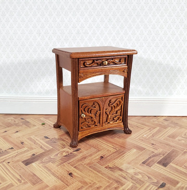 JBM Miniature Side Table or Nightstand with Drawer 1:12 Scale Dollhouse Furniture