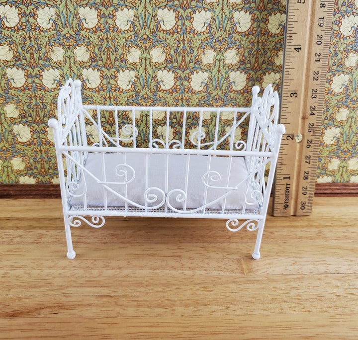 Dollhouse Crib White Metal Wire 1:12 Scale Nursery Miniature Furniture