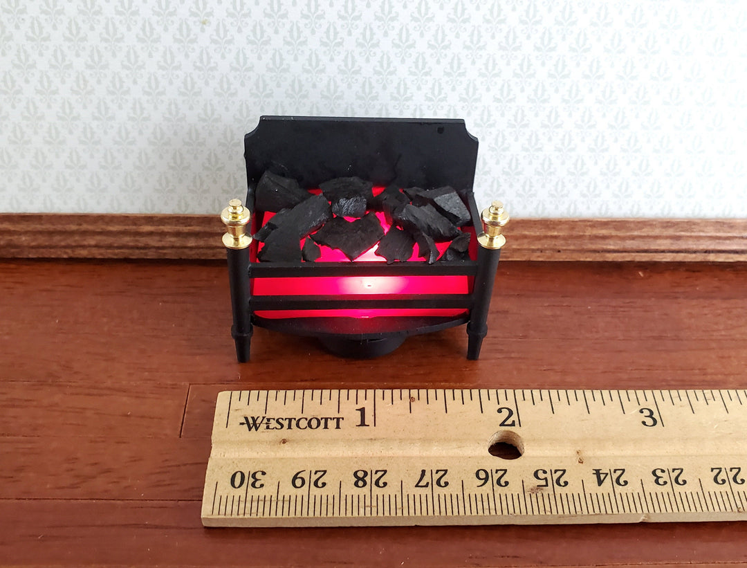 Dollhouse Miniature Battery Lit Fire Basket Fireplace Insert Coals 1:12 Scale