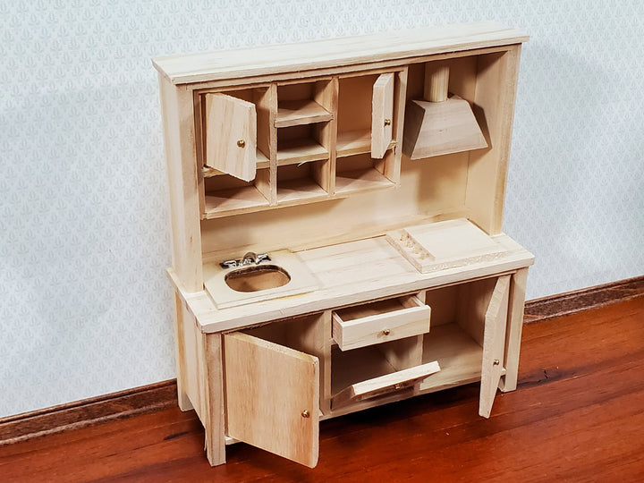 Dollhouse Kitchen Oven Stove Sink Cupboards All in One 1:12 Scale Unpainted DIY