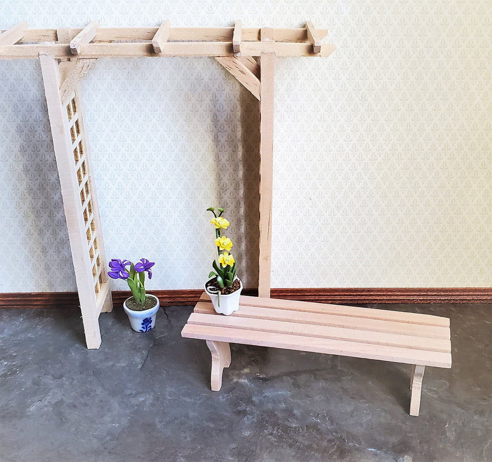 Dollhouse Miniature Garden Bench Slatted Large Unfinished Wood 1:12 Scale Furniture