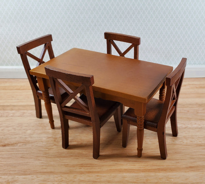 Dollhouse Kitchen Table Walnut Finish 1:12 Scale Miniature Wood Furniture