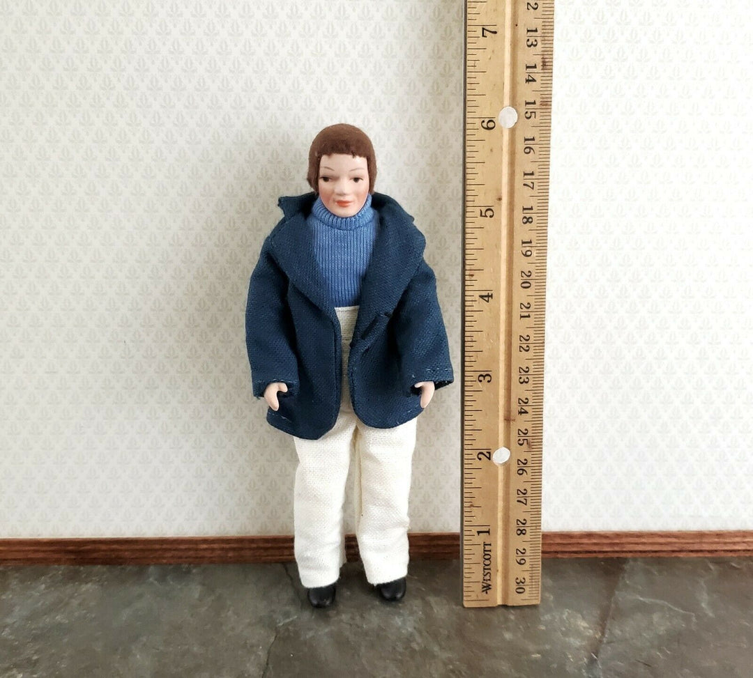 Dollhouse Man Modern Doll Porcelain Dad Father 1:12 Scale Blue Jacket & Shirt